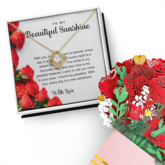 Unbreakable bond : Solid 14k White or 18K Yellow Gold Finish Love Knot Necklace, Gift For Anniversaries,Birthday and Beloved Partner